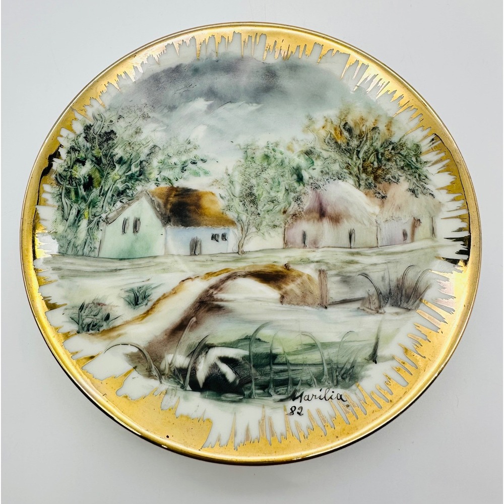 Winterling Bavaria Hand Painted Landscape Plate Gold Gilt Marilia 1982 5.75in